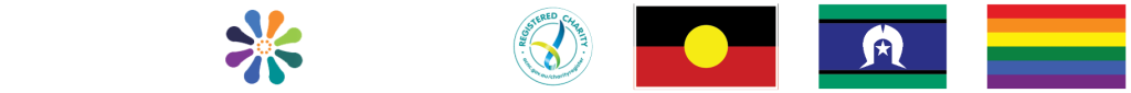 Logos and Flags: Valued Lives, NACBO, Registered Charities, Aboriginal Flag, TSI flag, Pride flag