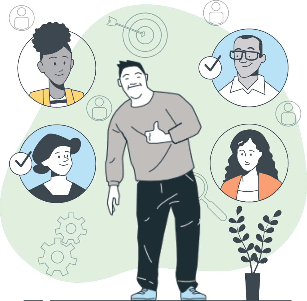 Man with down syndrome with a good support team