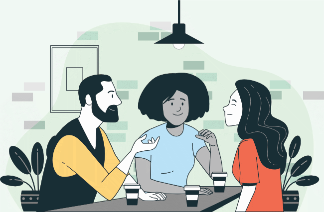 Peers talking over coffee