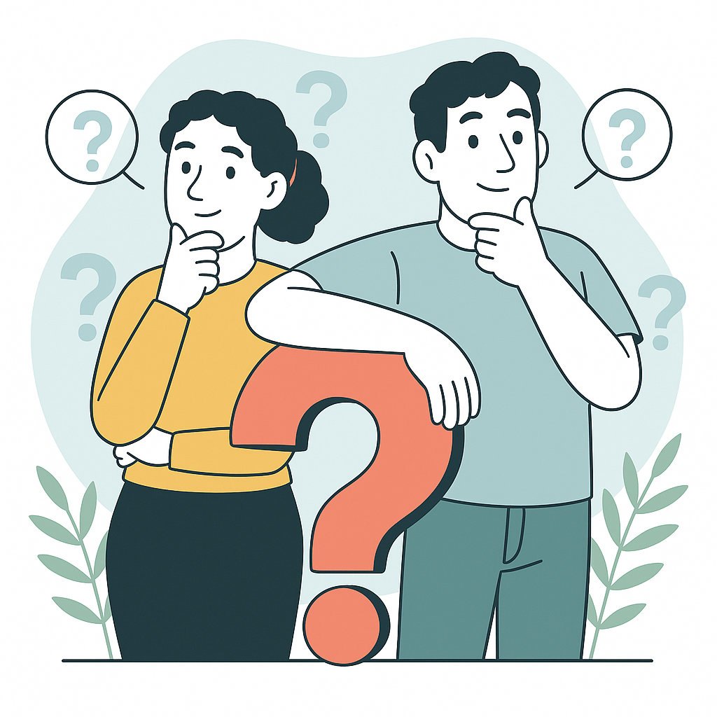 Man and woman asking questions