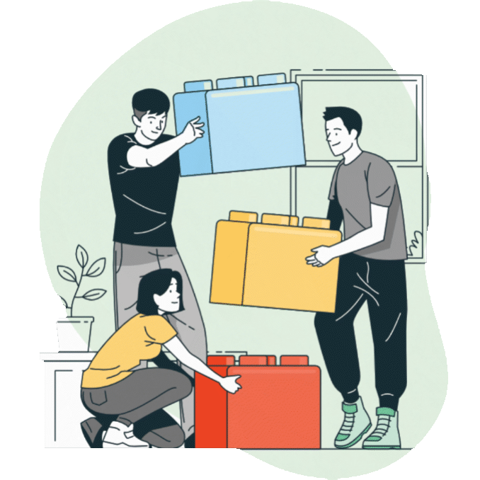 People making a tower out of building blocks