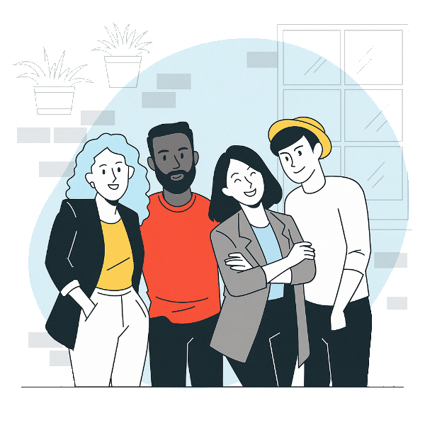 Friends posing by a brick wall